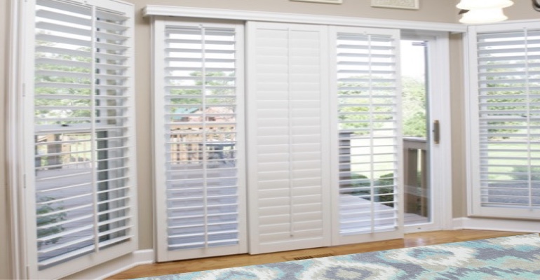 [Polywood|Plantation|Interior ]211] shutters on a sliding glass door in San Antonio